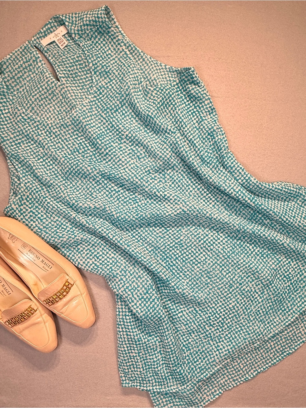 Fever abstract turquoise and white Sleeveless Top size M #0160F